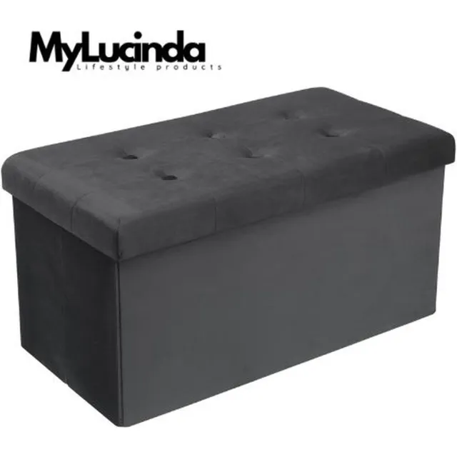 Mylucinda Opvouwbare Poef met Opbergruimte - Opbergdoos - Functionele Opslag - 75x38x38cm - Gestoffeerd - Zwart