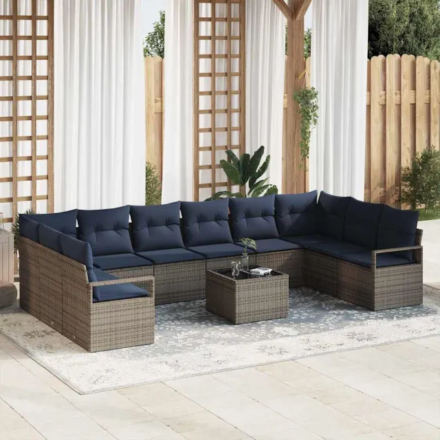 vidaXL Bankstel 11 st Grijs poly rattan
