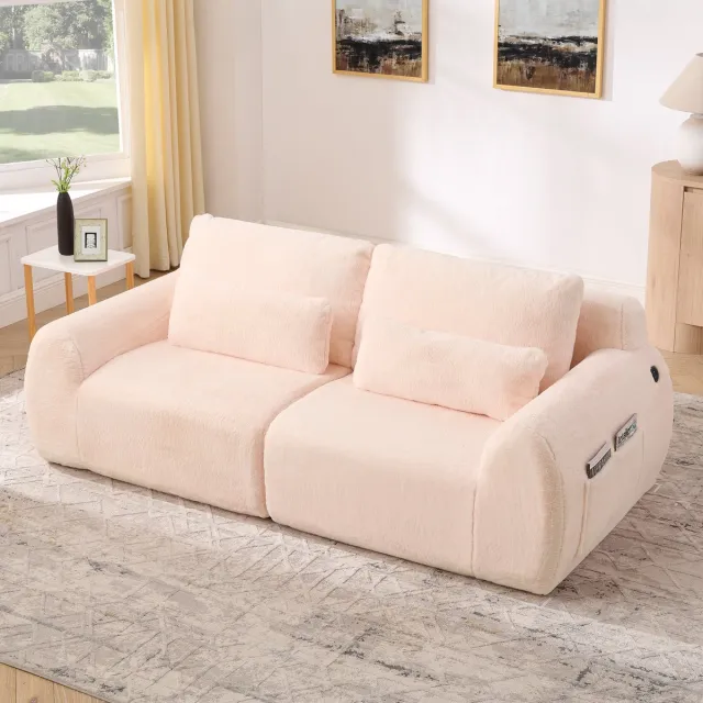 MUVANO Roze 2-zitsbank - Compacte loveseat - Bank met USB-aansluiting - Zijvak voor opbergen - 2-zits - Opladen - Woonkamer en appartement Roze