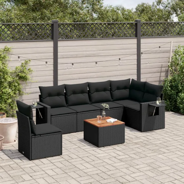 vidaXL 7-delige Loungeset met kussens poly rattan zwart, foto 2