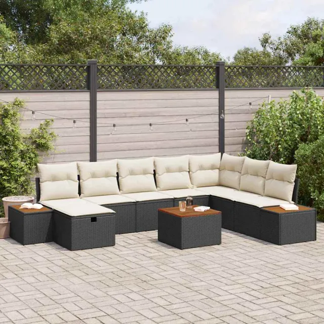 vidaXL Tuinbankenset 9 st Zwart poly rattan, foto 2