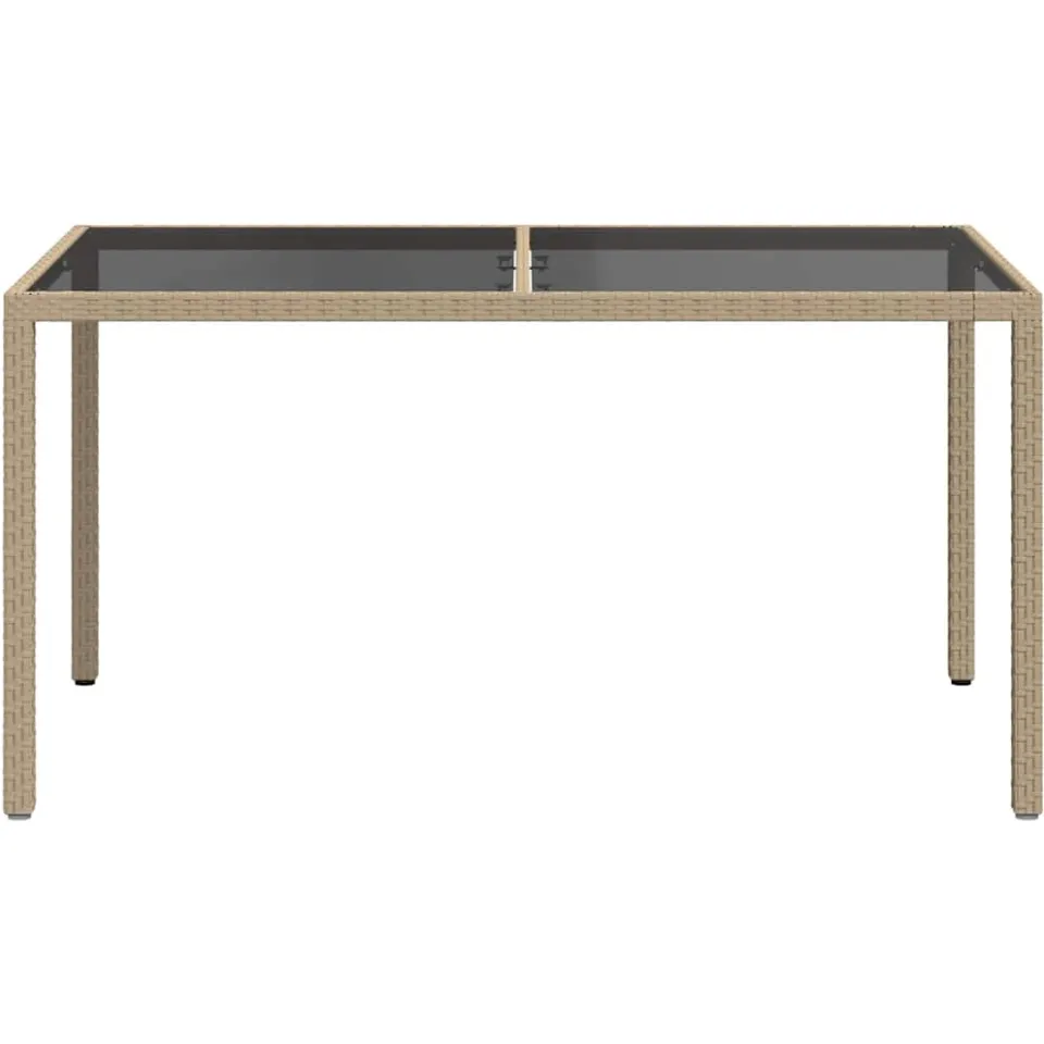vidaXL Tuintafel 150x90x75 cm gehard glas en poly rattan beige