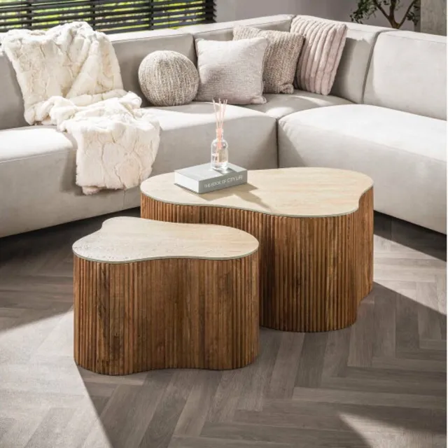Meubelplaats Salontafel Nuovo shamrock travertin keramiek - Beige - 85x64x40 cm