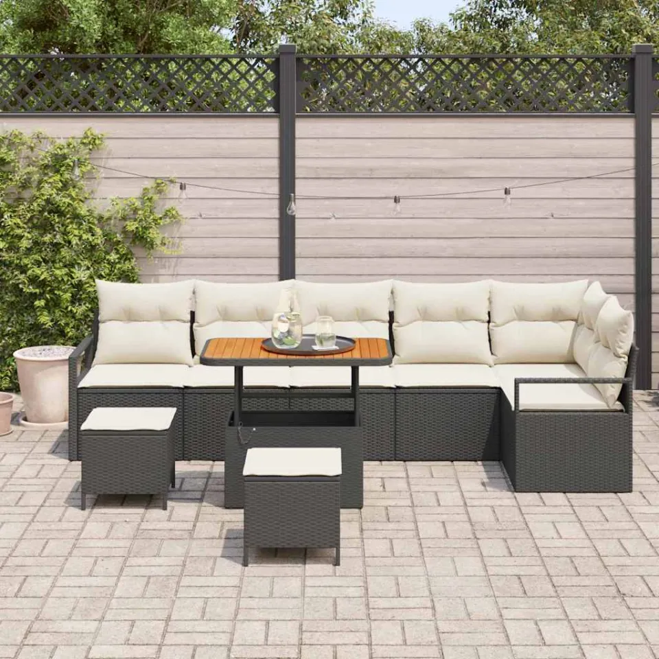 vidaXL Tuin Sofa Set 9 st Zwart Poly riet, foto 3