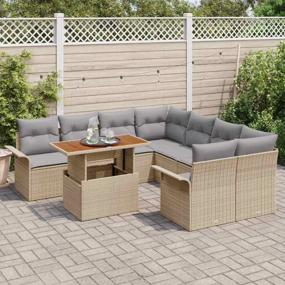 vidaXL Tuin Sofa Set 9 st Beige Poly riet, foto 3