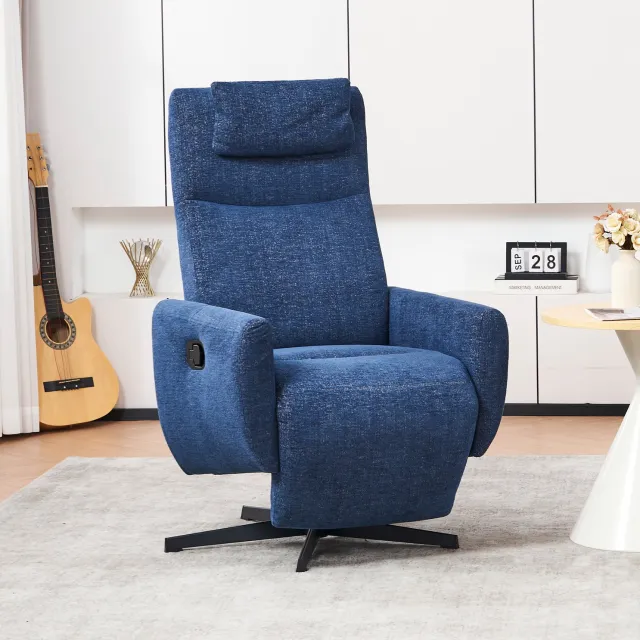 CHICFURN Relaxfauteuil - Handmatig verstelbaar - Draaibaar - Blauw
