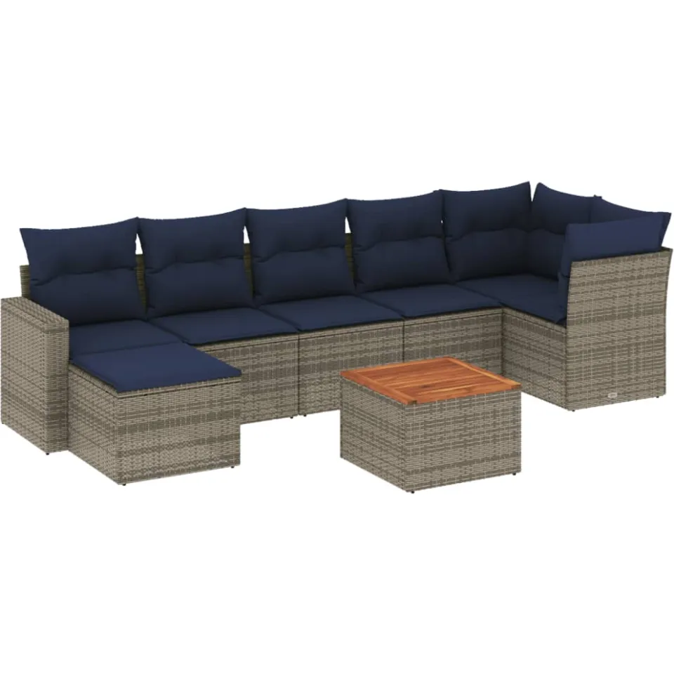 vidaXL 8-delige tuinbankset met kussens, grijs polyrotan, foto 3