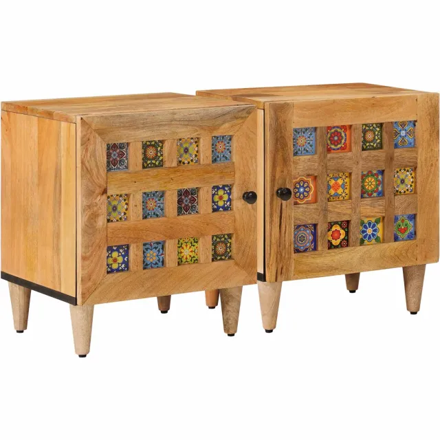 vidaXL Nachtkastje 2 st Naturel 40 x 33 x 46 cm Massief Mango Hout Bruin