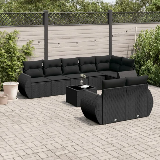 vidaXL 9-delige Loungeset met kussens poly rattan zwart, foto 2
