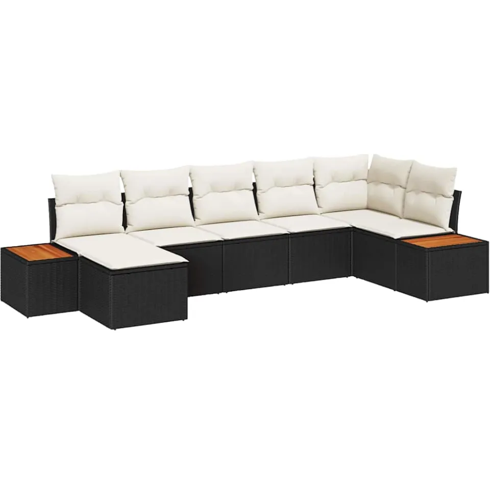 vidaXL Tuinbankenset 7 st Zwart Poly riet
