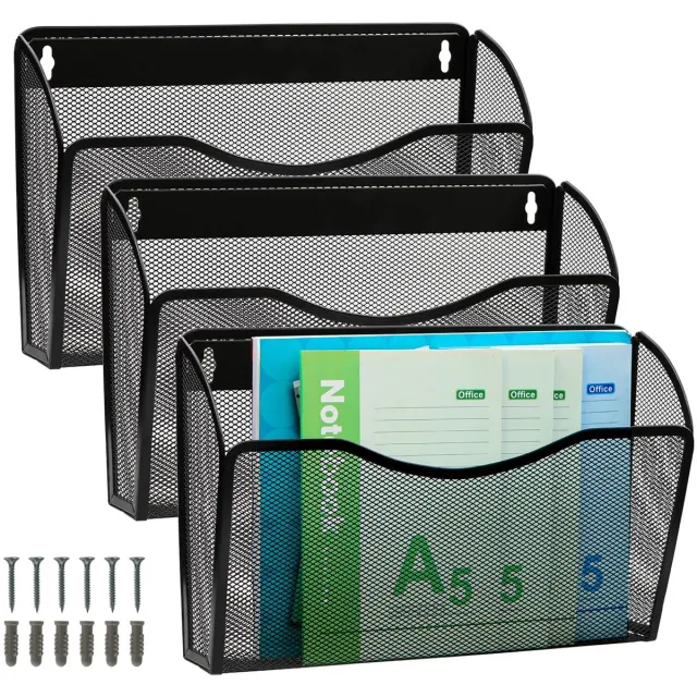 Ibenzoa Metalen wandorganizer met drie vakken voor documenten en tijdschriften Zwart
