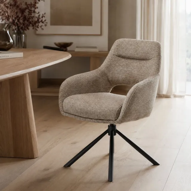 The Seats Eetkamerstoel Lucas - 360 graden draaibaar - Auto return - Raven Stof - Taupe
