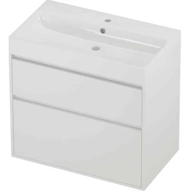 Proline Podium Badmeubelset Polystone Loft 1 Kraangat Greeploos 80x46x75 cm Glans Wit Mat White Mat Wit