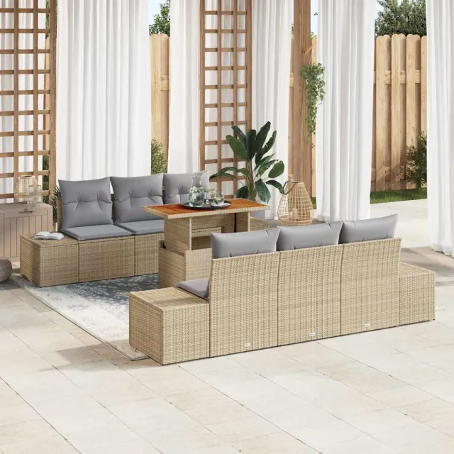 vidaXL Tuin Sofa Set 7 st Beige Poly riet, foto 2