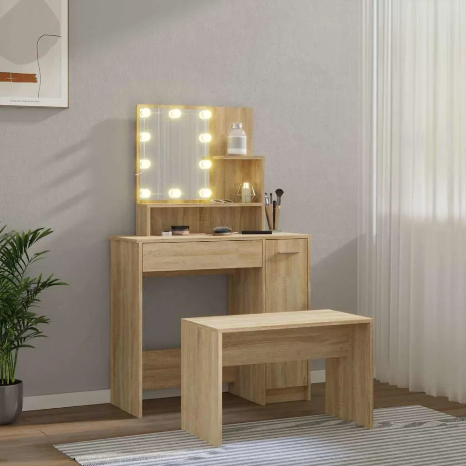 vidaXL Kaptafelset met LED's bewerkt hout sonoma eikenkleurig, foto 4