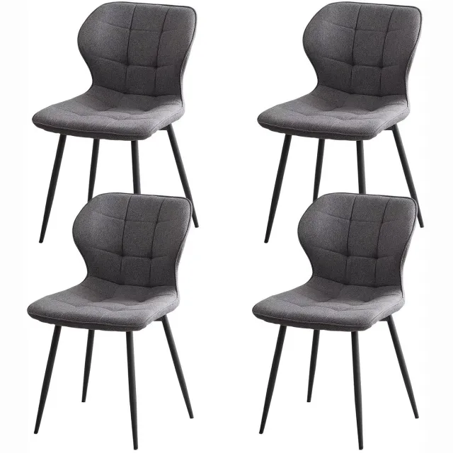 Whoopr® Set van 4 Scandinavische Eetkamerstoelen – Gestoffeerde Stoelen van Linnen Stof – Comfortabele Keukenstoelen met Metalen Poten – Voor Eetkamer & Woonkamer - Grijs