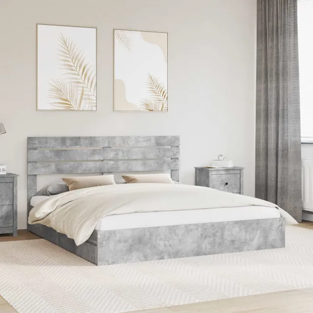 vidaXL Opslag bed met lade Beton Grijs 200 x 200 cm Bewerkt hout