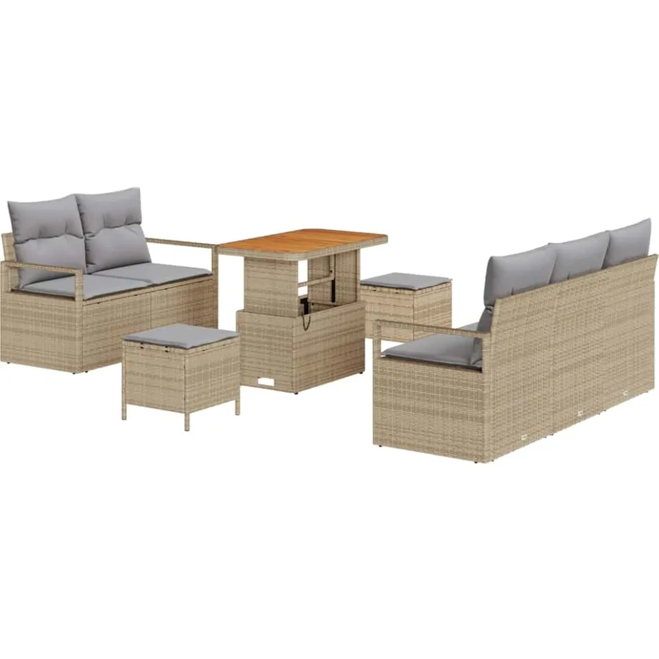 vidaXL Tuinbankenset 8 st Beige poly rattan