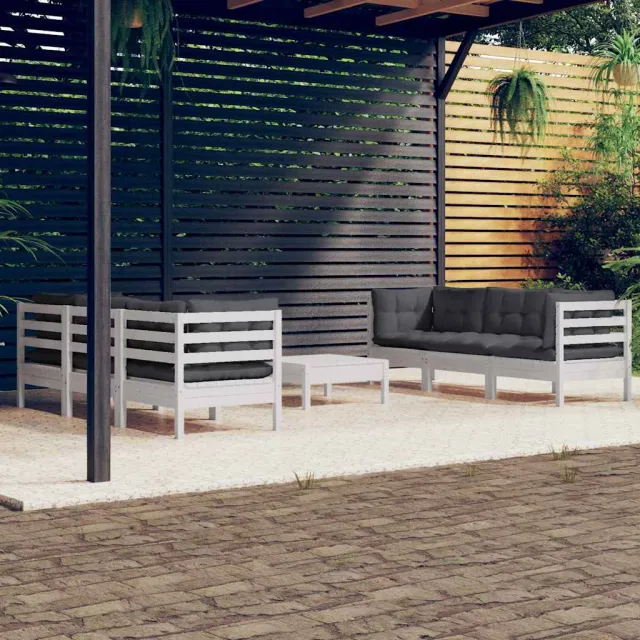 vidaXL 7-delige Loungeset met antracietkleurige kussens grenenhout Wit
