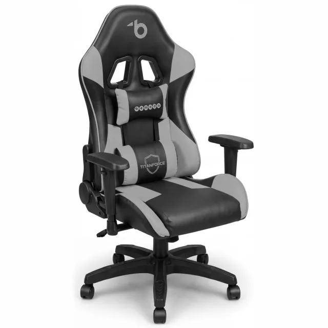 Bemada Gamingstoel - Ergonomisch Racestoelstijl - Kunstleer Grijs/Zwart - Lendensteun En Nekkussen - Rugleuning Tot 135° - Gasveer Verstelbaar - Max 110 Kg - Zitting 50x44 Cm, Rug 72x52 Cm [BMD1126GY]
