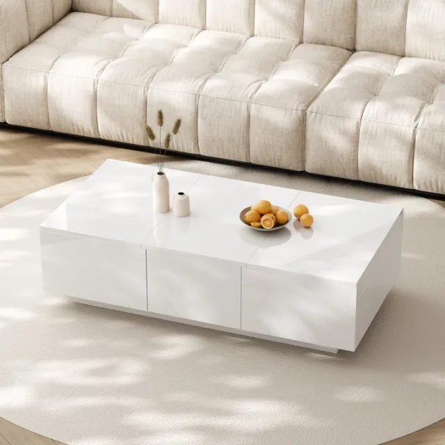 Wishdor Salontafel hoogglans wit met push-pull opbergruimte en dubbele lades — compact 100×50×31 cm, draagkracht 80 kg