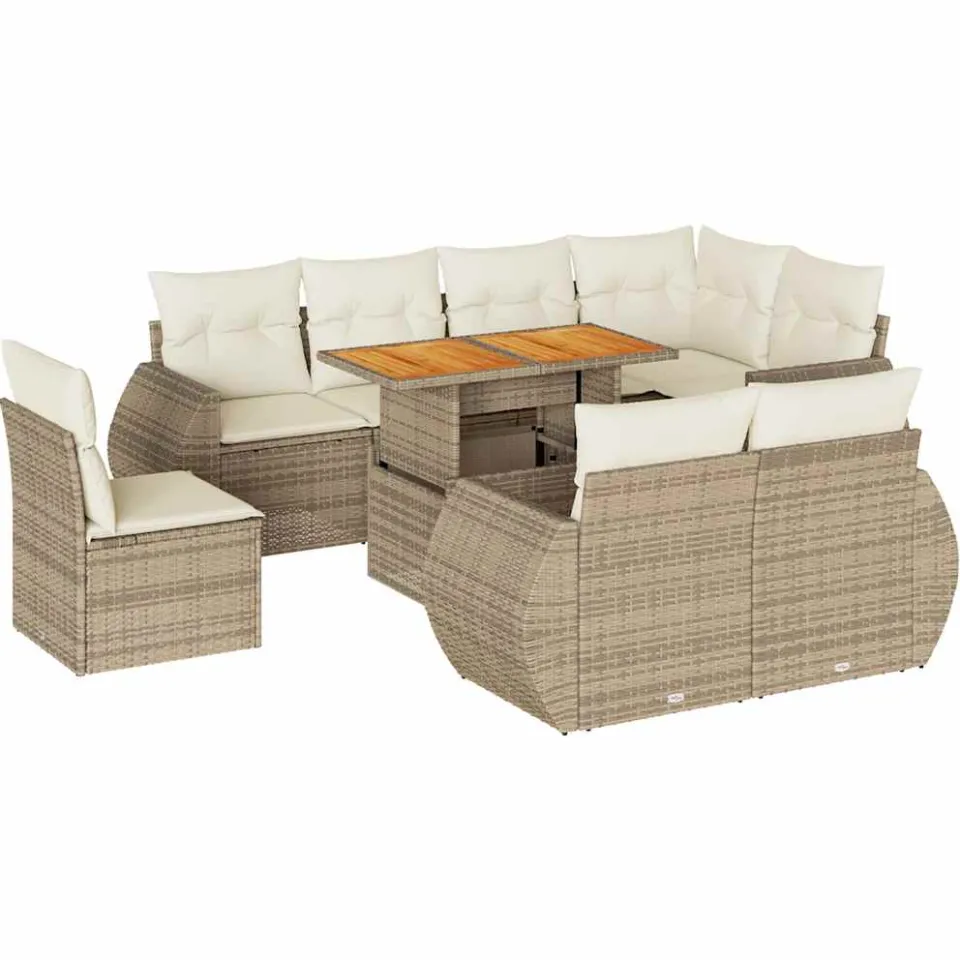 vidaXL 9-delige Loungeset met kussens poly rattan beige, foto 3