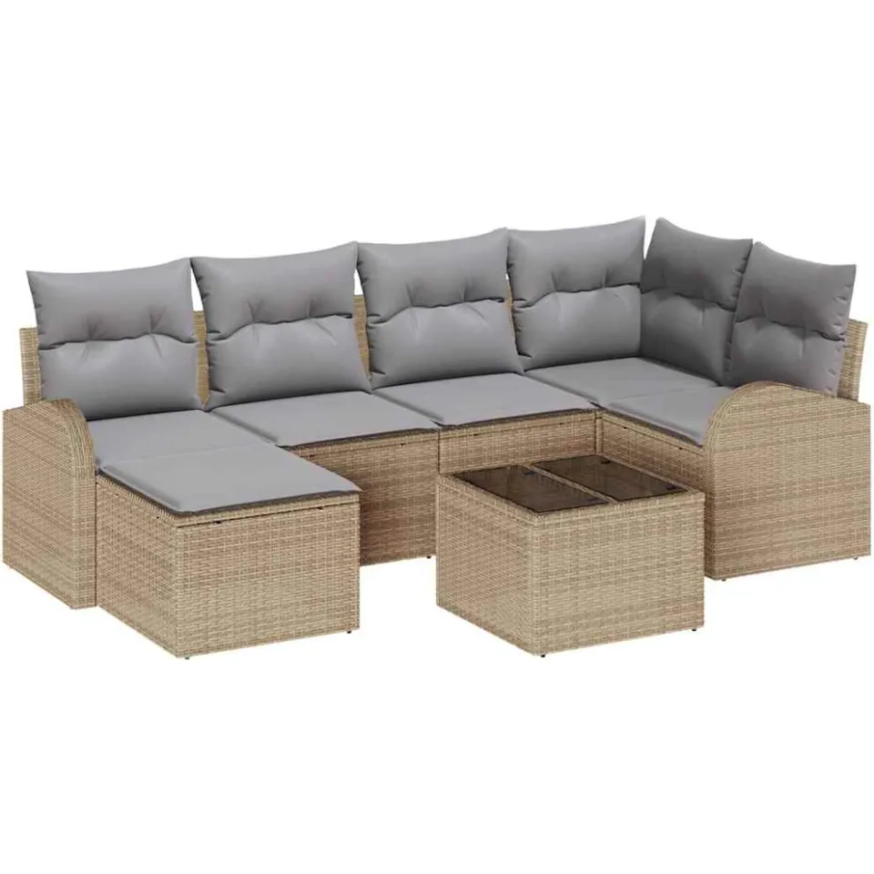 vidaXL Bankstel 7 st Beige en lichtgrijs poly rattan, foto 4