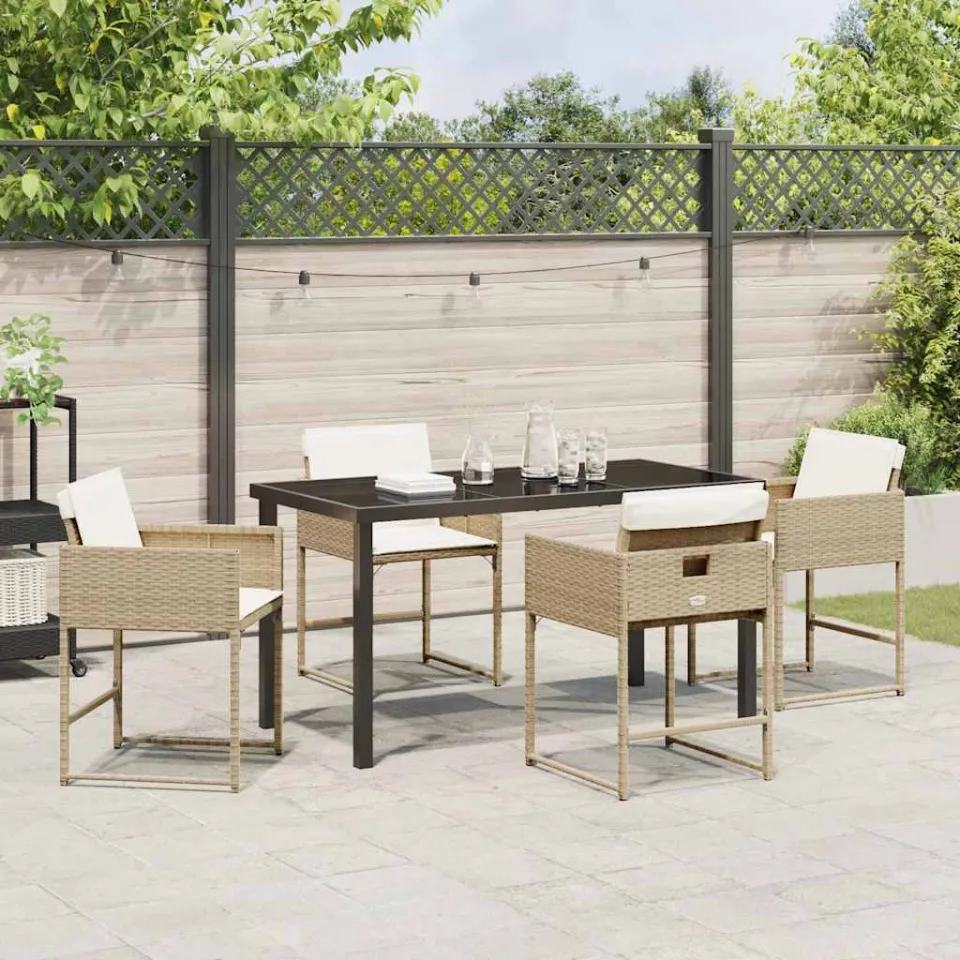 vidaXL Tuin eettafelset 5 st Beige poly rattan, foto 4