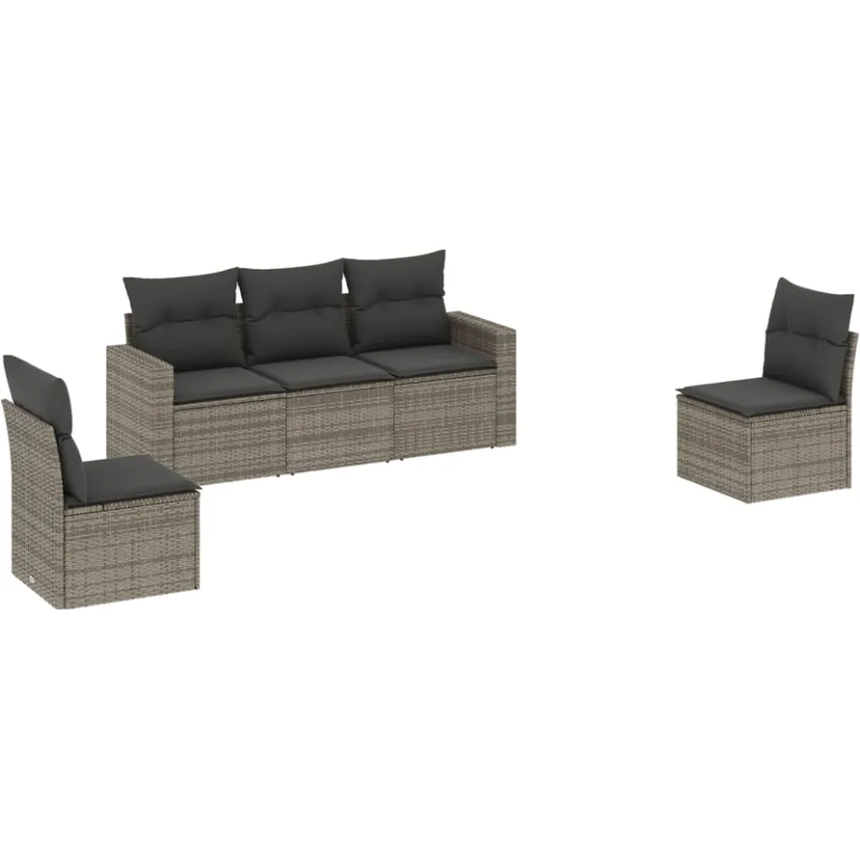 vidaXL 5-delige Loungeset met kussens poly rattan grijs, foto 3