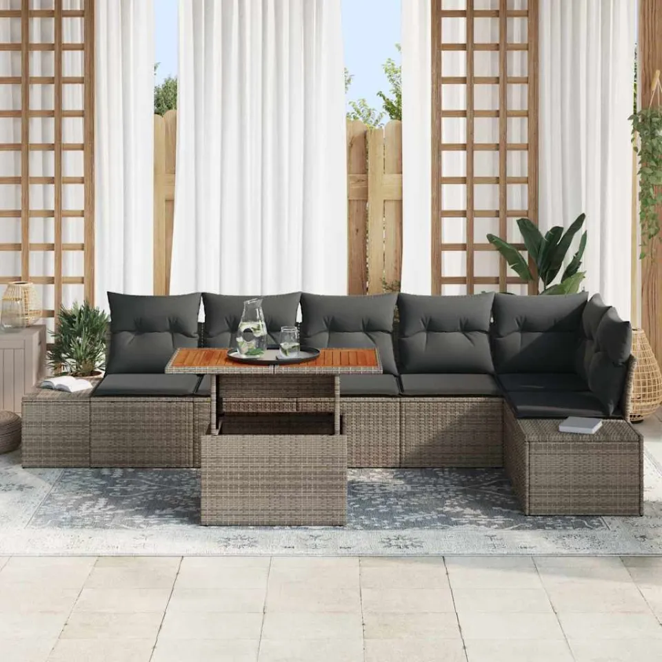 vidaXL Tuin Sofa Set 7 st Grijs Poly riet, foto 3