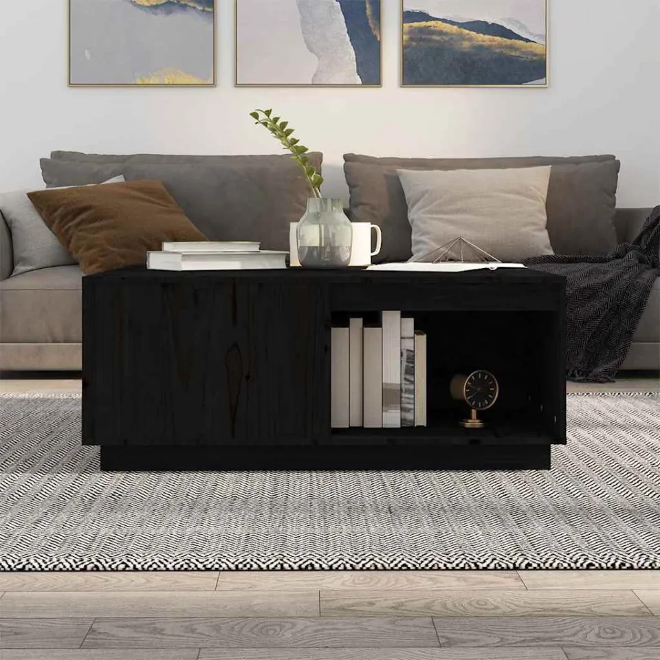 vidaXL Salontafel 100x101x40,5 cm massief grenenhout zwart, foto 3