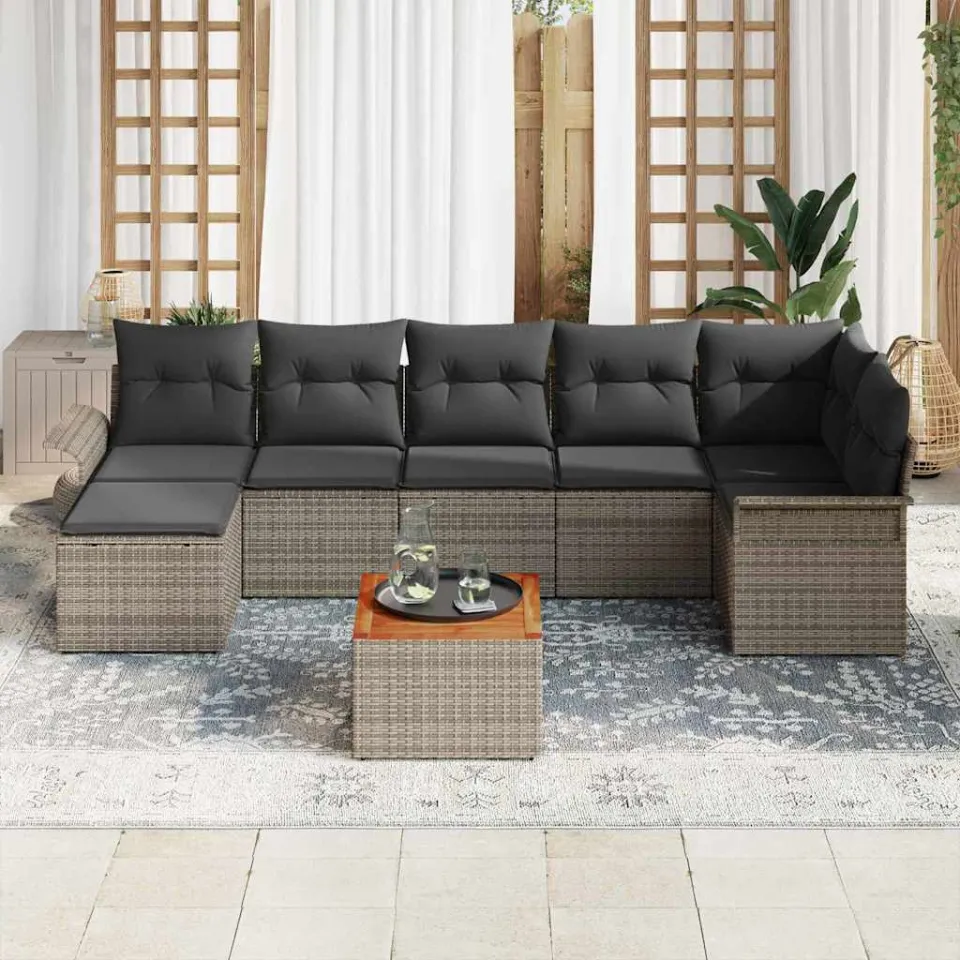 vidaXL Tuinbankenset 8 st Grijs poly rattan, foto 3