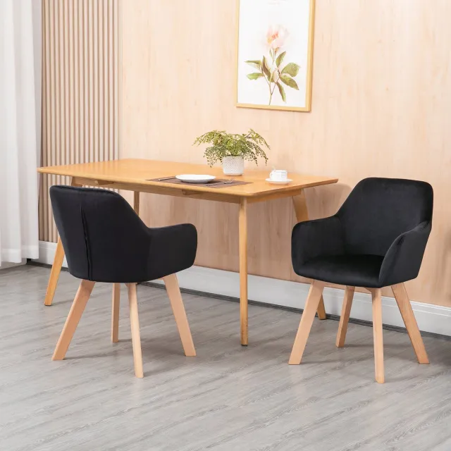 MODFU Eetkamerstoelen 2-Delige Set - Ergonomische Rugleuning En Armleuningen - Modern - Voor Eetkamer Of Kantoor - Polyester - Zwart - 54x57x80 Cm