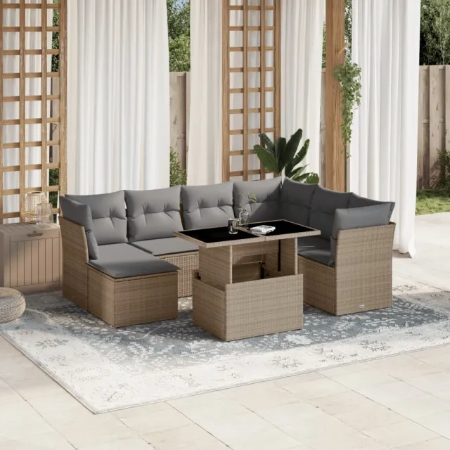 vidaXL 8-delige Loungeset met kussens poly rattan beige, foto 2