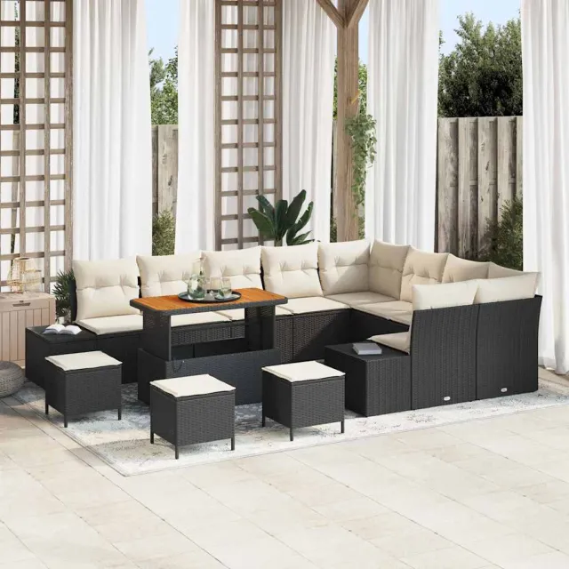 vidaXL Tuinbankenset 13 st Zwart poly rattan