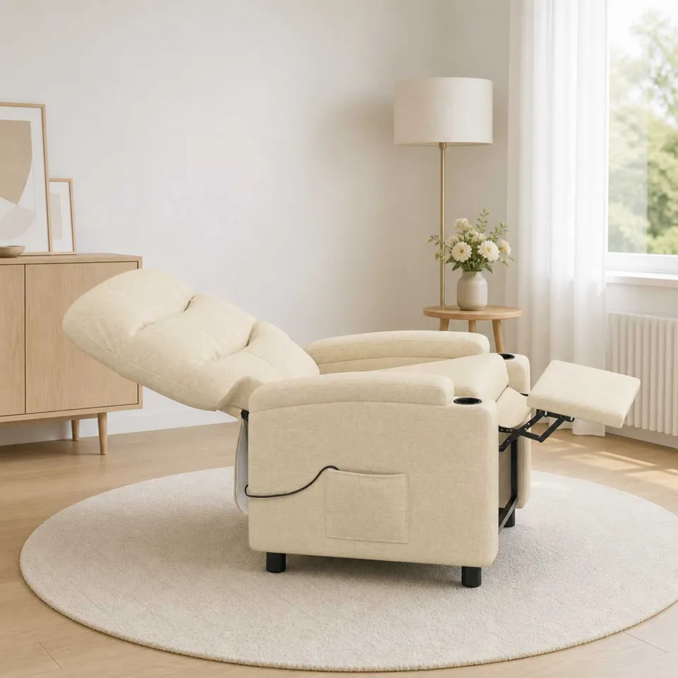 vidaXL Massage-relaxstoel Crèmekleurig 75 x 93 x 102 cm Stof, foto 4