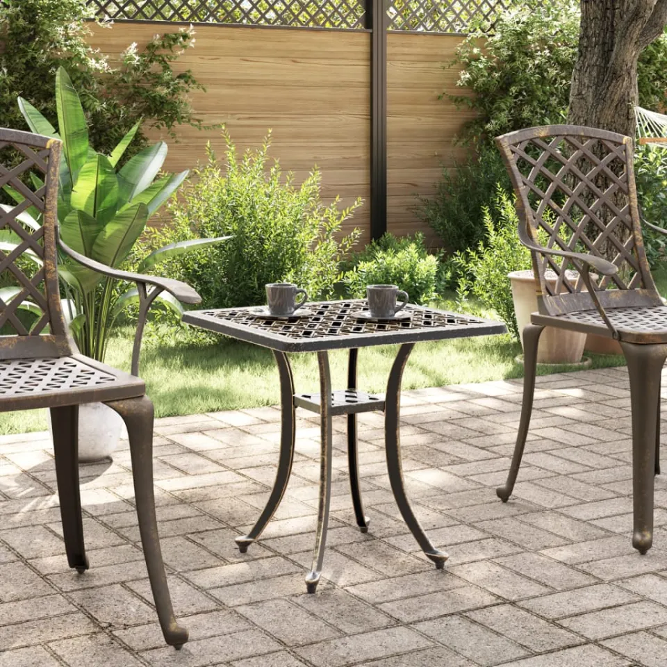 vidaXL Tuintafel 53x53x53 cm gietaluminium bronskleurig bruin, foto 3