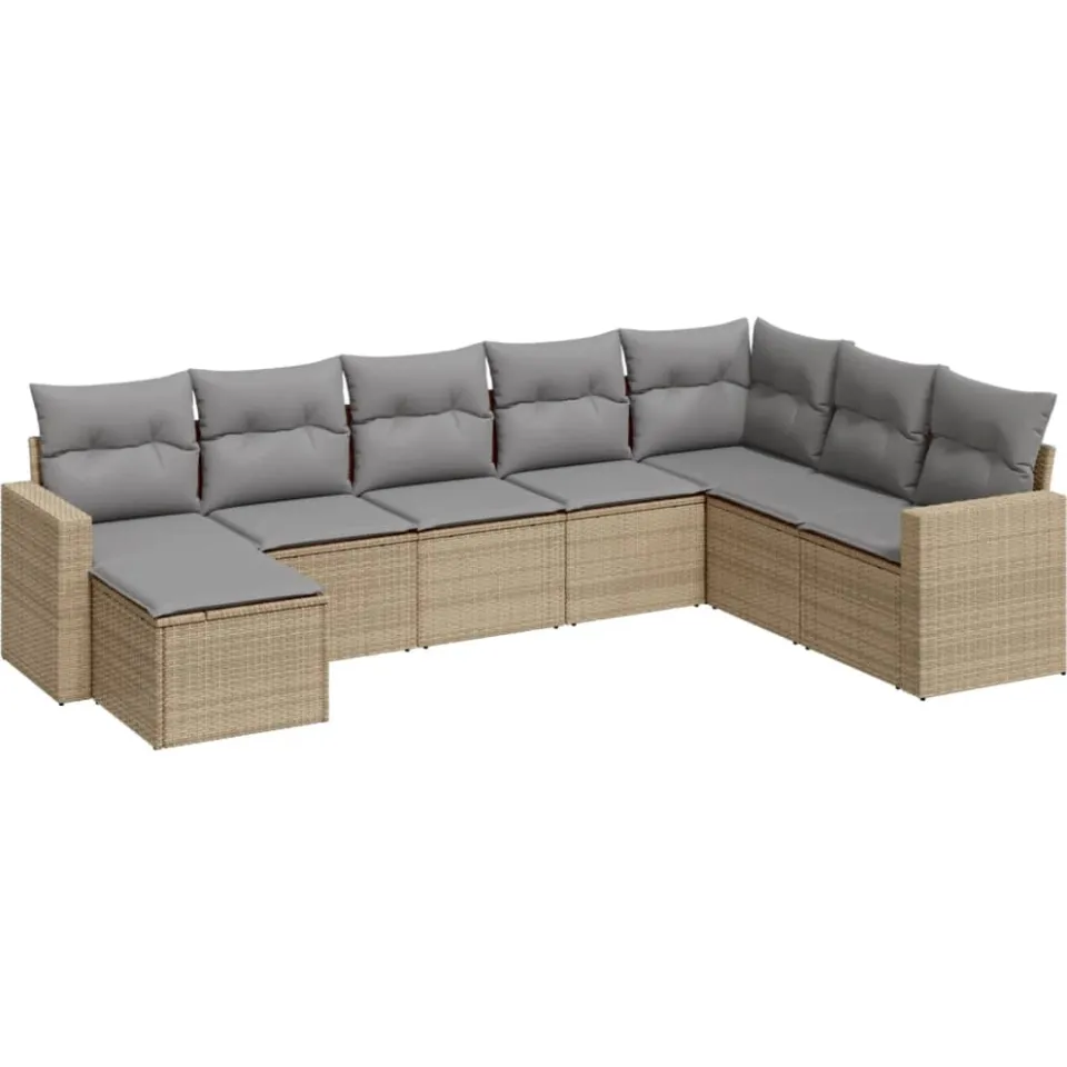 vidaXL 8-delige Loungeset met kussens poly rattan beige