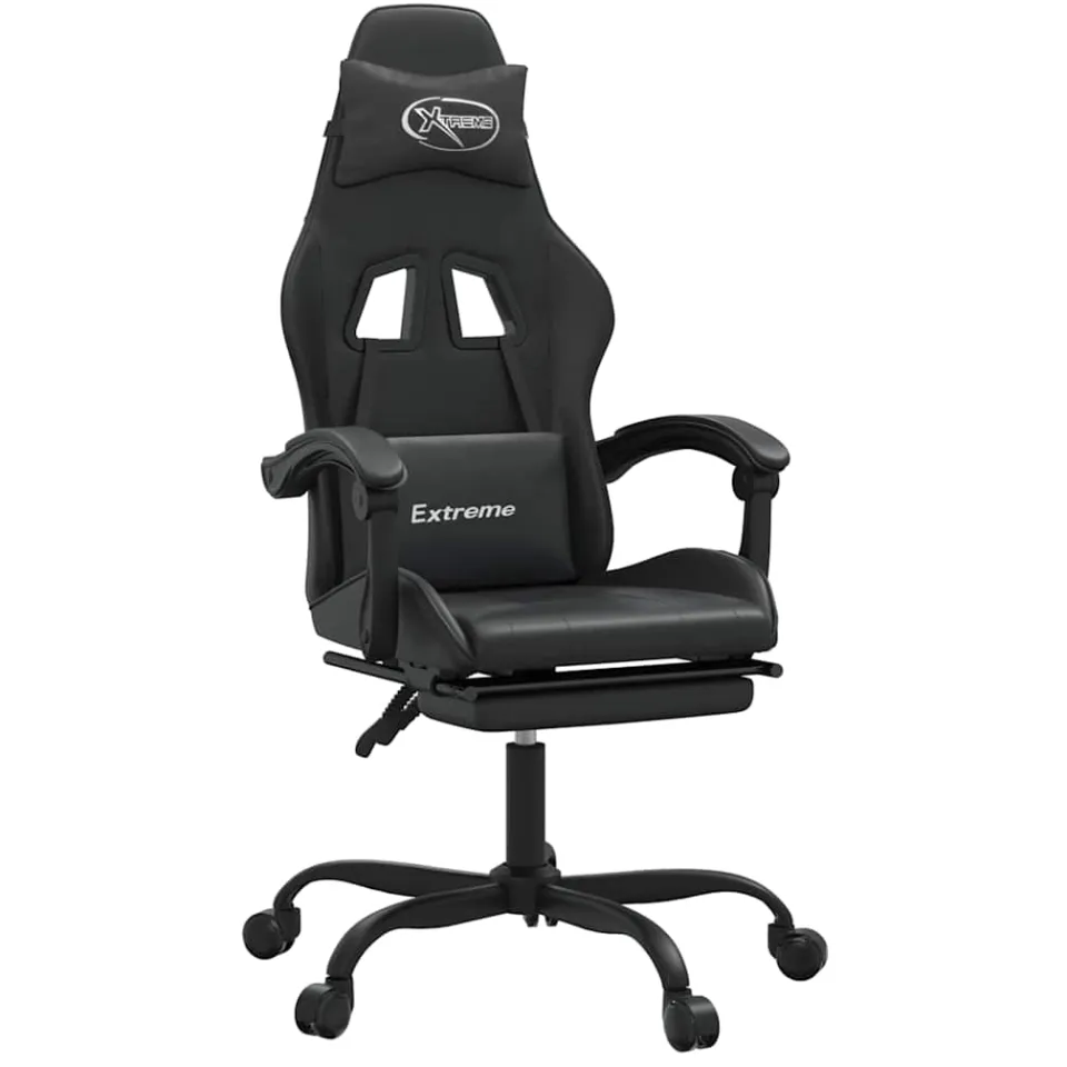 vidaXL gamestoel draaibaar met voetensteun kunstleer zwart, foto 3