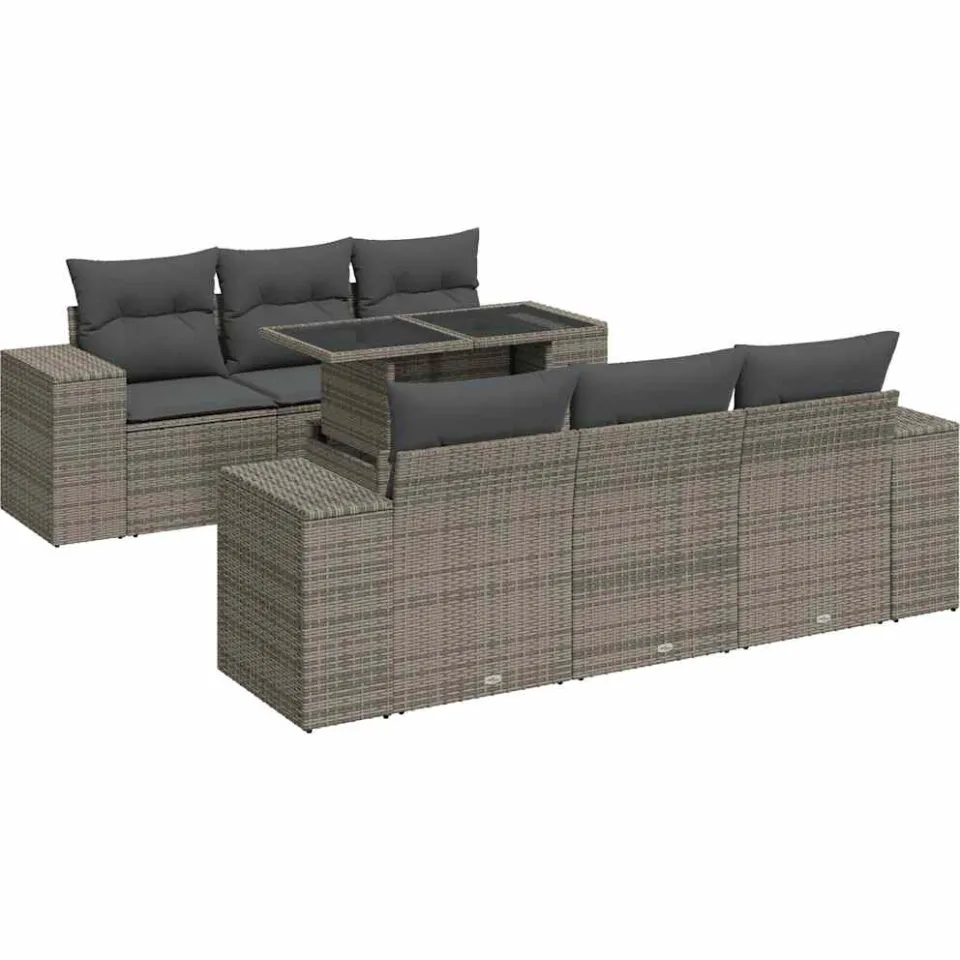 vidaXL 7-delige Loungeset met kussens poly rattan grijs, foto 3