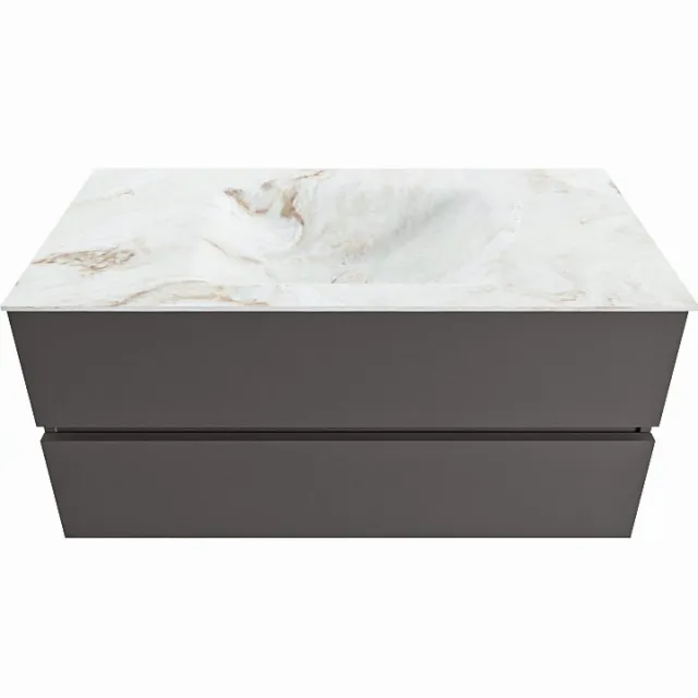 Mondiaz VICA-DLUX 100cm badmeubel onderkast Dark grey 2 lades. Inbouw wastafel CLOUD midden 1 kraangat, kleur Frappe.