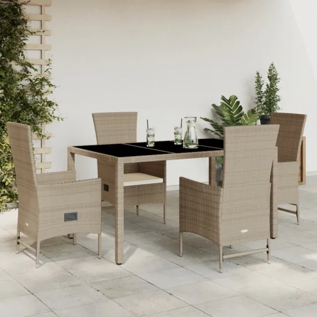 vidaXL 5-delige Tuinset met kussens poly rattan beige, foto 2
