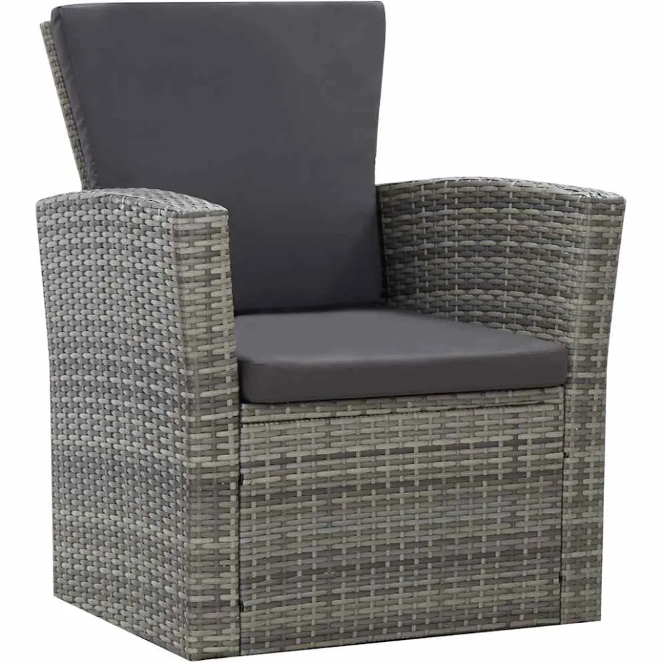 vidaXL 4-delige Loungeset met kussens poly rattan grijs, foto 2