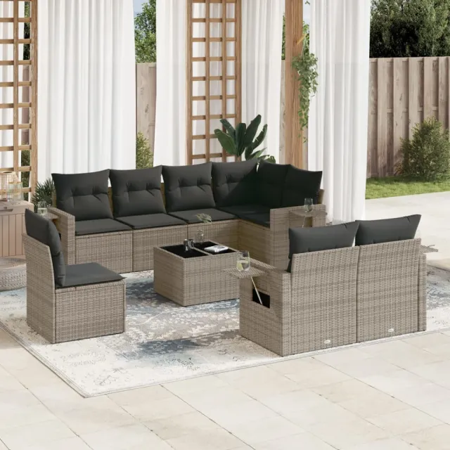 vidaXL 9-delige tuinbankset met kussens, grijs polyrotan, foto 2
