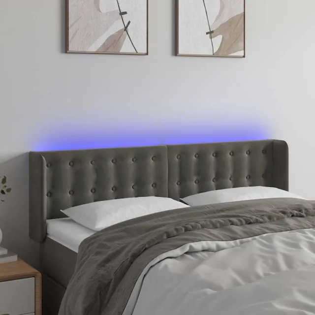 vidaXL Hoofdbord LED 147x16x78/88 cm fluweel zwart