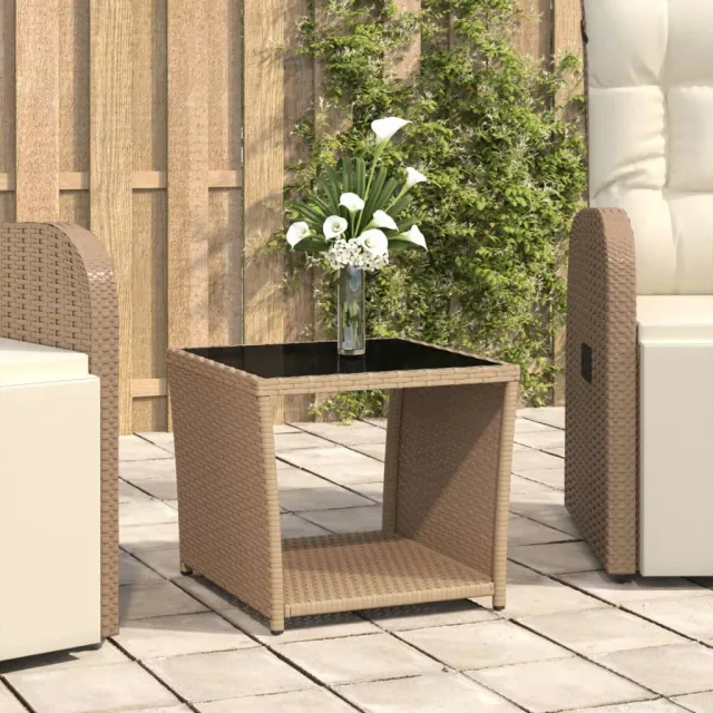 vidaXL Salontafel met glazen blad poly rattan en gehard glas beige, foto 2