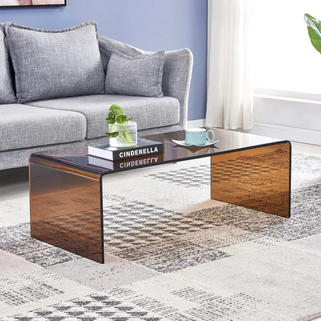 MODENUIT Salontafel - Gebogen Gehard Glas - Voor Woonkamer en Kantoor - Bruin Glas - 100 x 50 x 35 cm