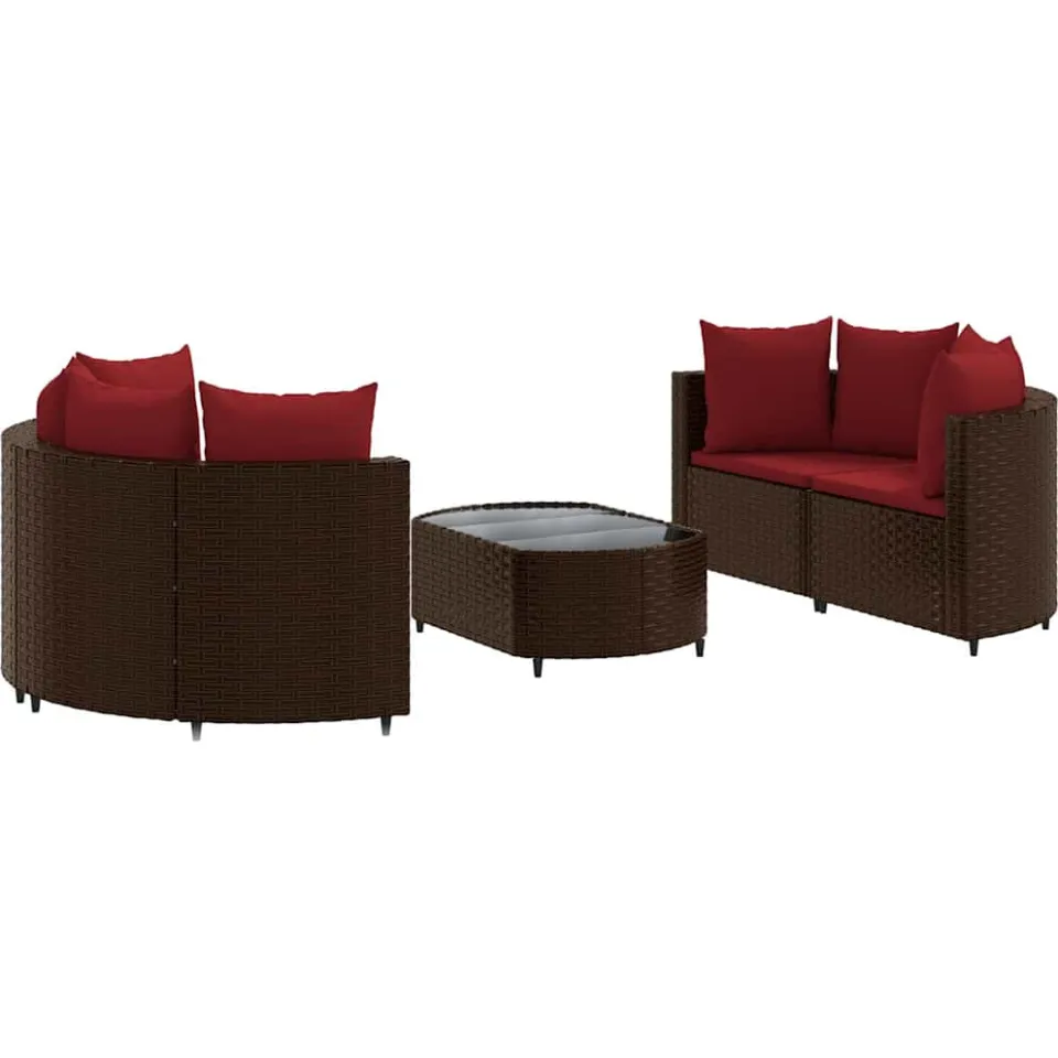 vidaXL 5-delige Loungeset met kussens poly rattan bruin, foto 3