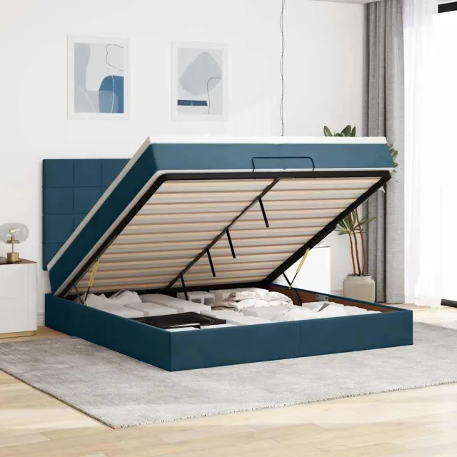 vidaXL Ottoman bed met matrassen 200x200cm fluweel donkerblauw blauw