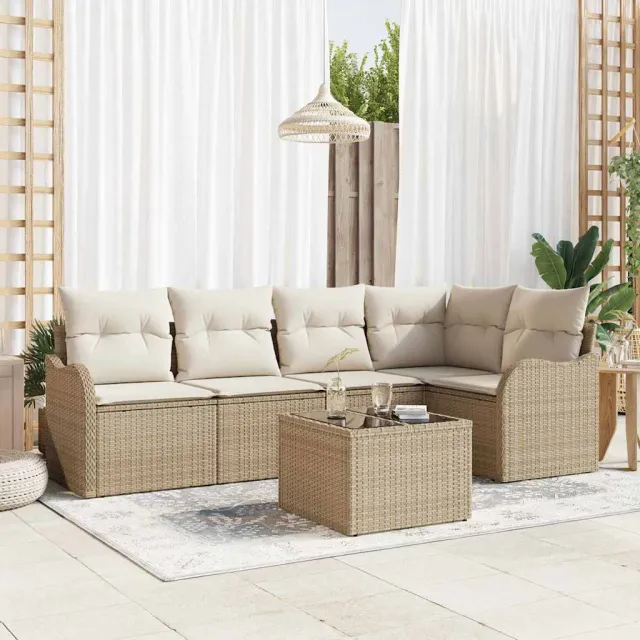 vidaXL Tuin Sofa Set 6 st Beige poly rattan, foto 2